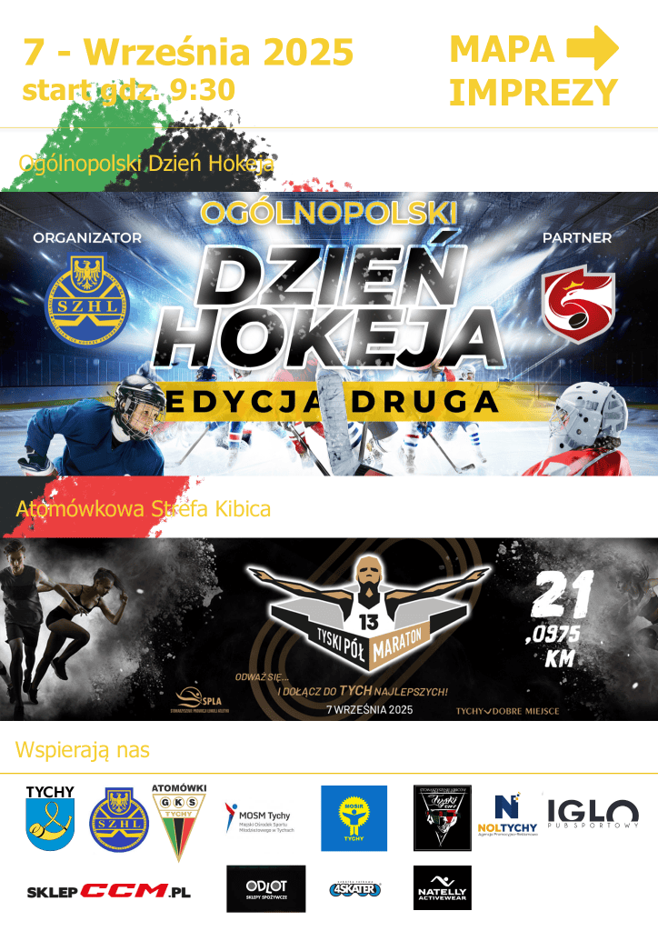Atomówki GKS Tychy na wydarzeniu hokejowym, drużyna mężczyzn i młodzieżowa, popularyzacja sportu.